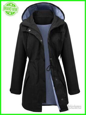 POWINSUN Long Waterproof Rain Jacket Hooded Windbreaker Women